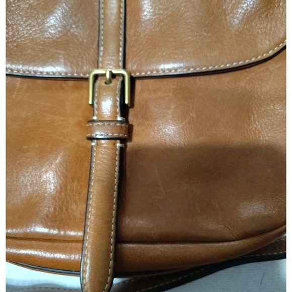 Fossil Vintage Brown Leather Folding Flap Saddle Bag Purse Crossbody - Picture 2 of 10